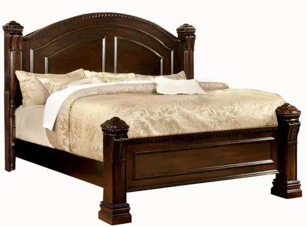Eastern King Bed with Paneled Details and Camelback Headboard, Brown - Benzara