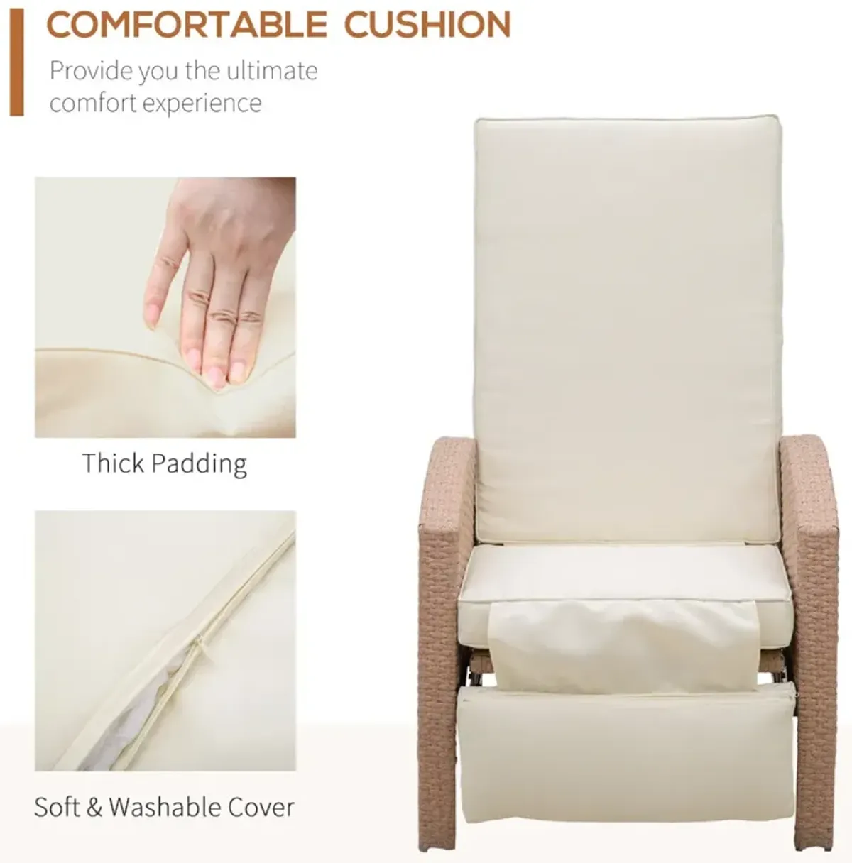 Luxe Outdoor Relaxation: Beige Rattan Recliner with Side Table and Footrest