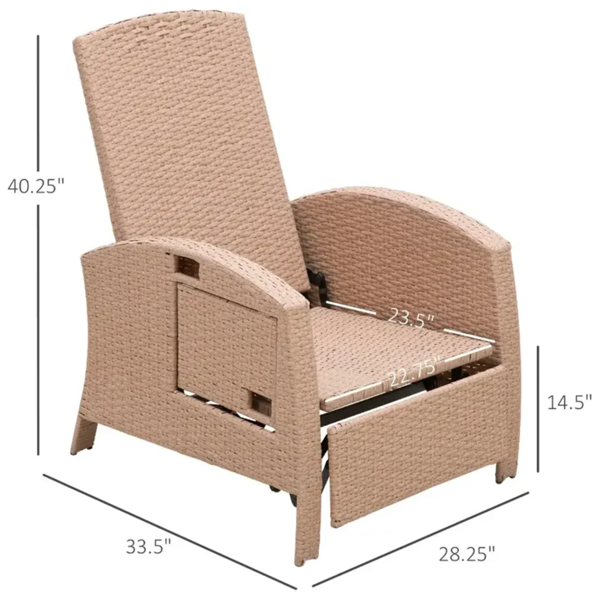 Luxe Outdoor Relaxation: Beige Rattan Recliner with Side Table and Footrest