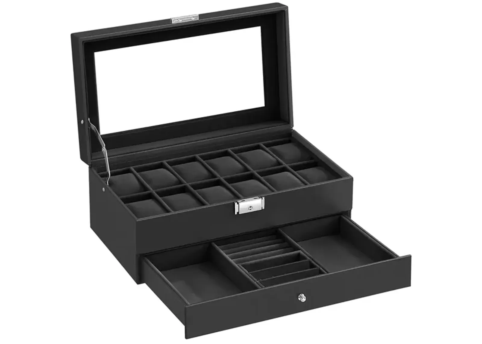 12-Slot Men's Watch Box Jewelry Organizer with Lock and Keys