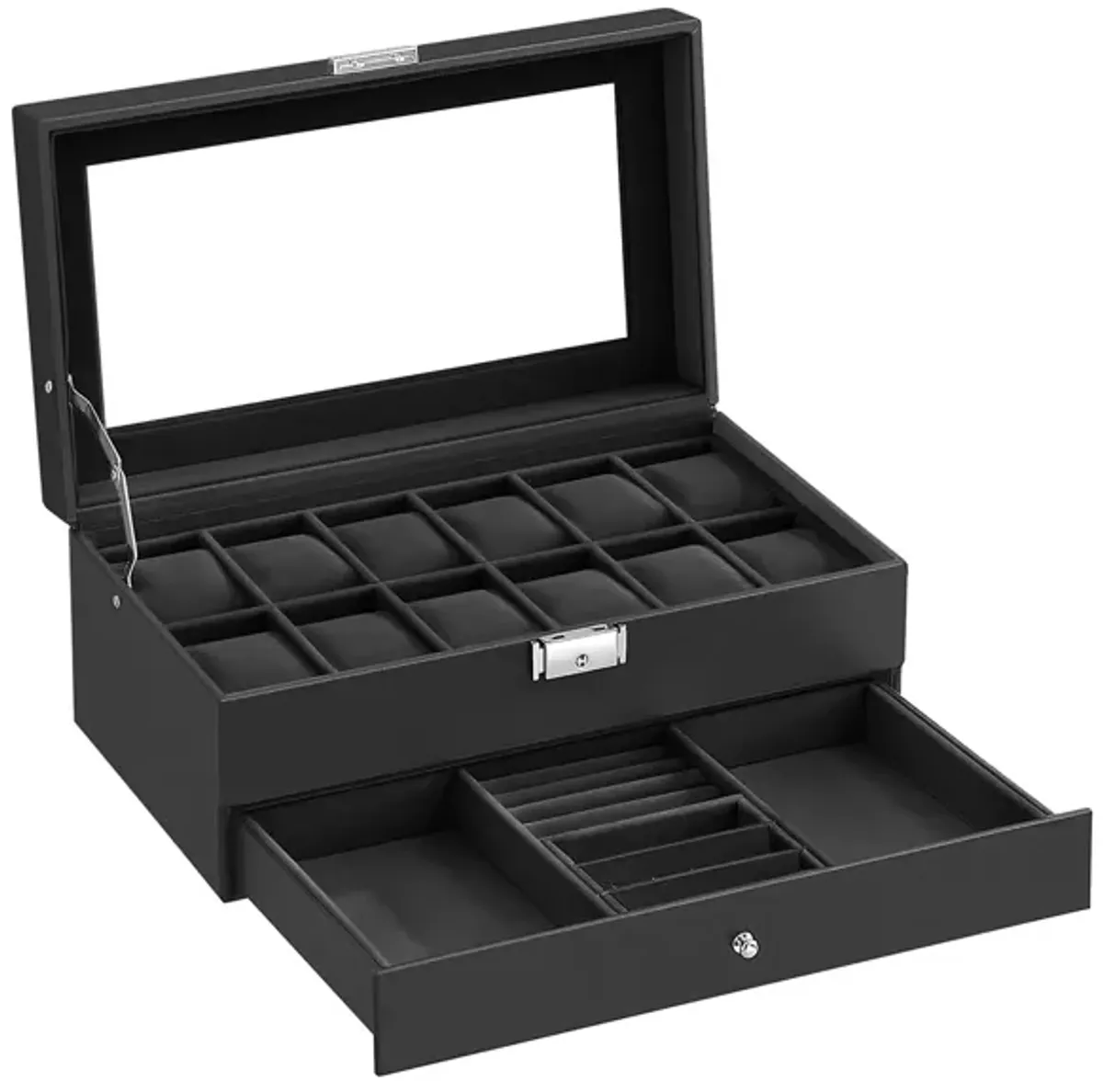 12-Slot Men's Watch Box Jewelry Organizer with Lock and Keys