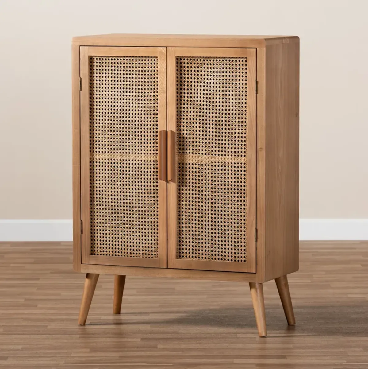 Baxton Studio Alina Mid Century Medium Oak Finished Wood 2 Door Accent Storage Cabinet