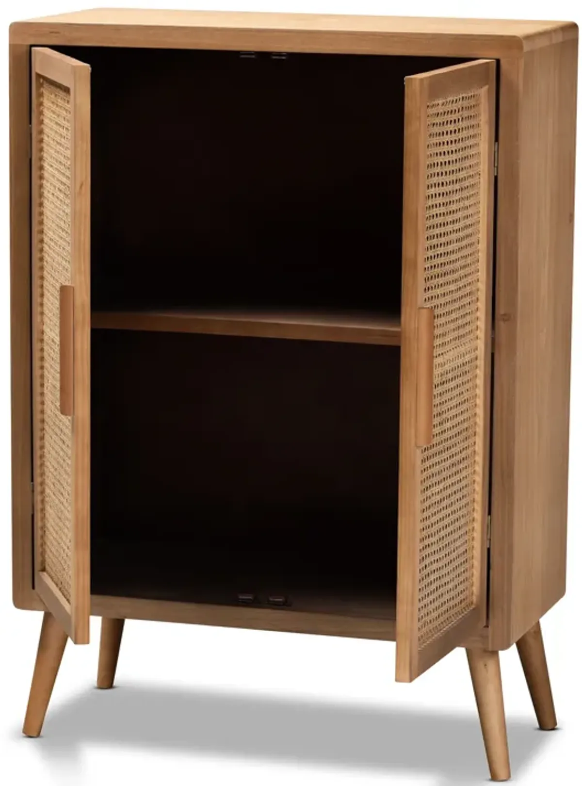 Baxton Studio Alina Mid Century Medium Oak Finished Wood 2 Door Accent Storage Cabinet