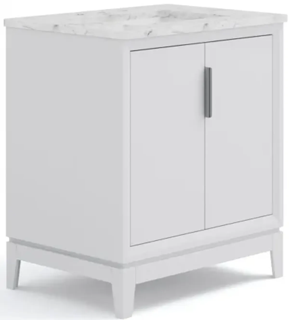 Elizabeth 30 In. Single Sink Carrara White Marble Countertop Bath Vanity In Pure White with Brushed Silver Hardware