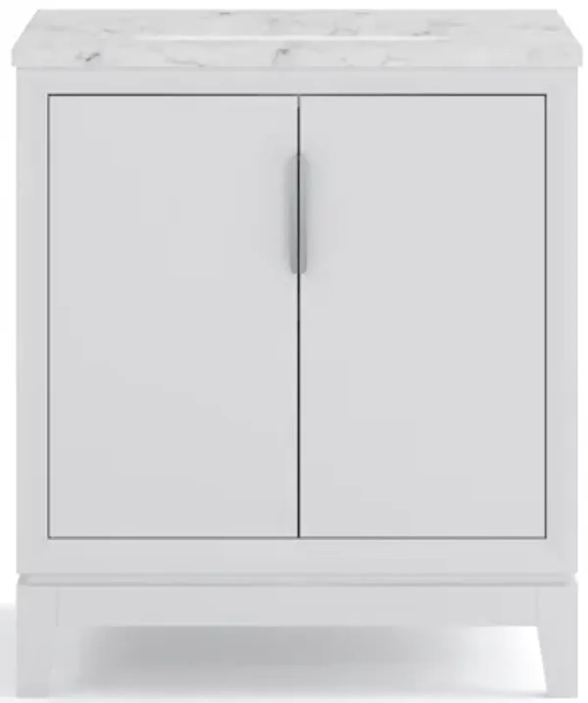 Elizabeth 30 In. Single Sink Carrara White Marble Countertop Bath Vanity In Pure White with Brushed Silver Hardware