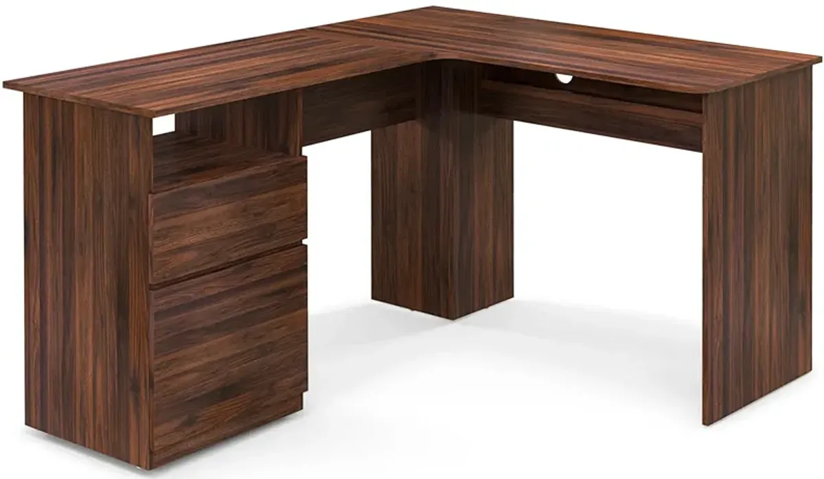 L-Shaped Computer Desk with Letter File Drawer for Home Office or Workspace Organization