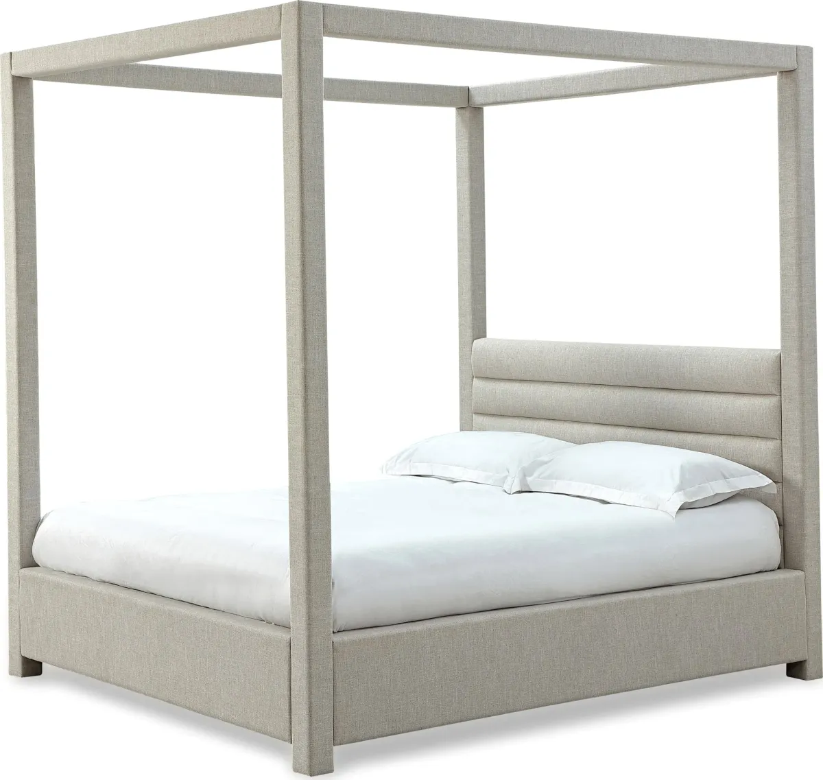 Rockford Queen-size Upholstered Canopy Bed in Turtle Dove Linen