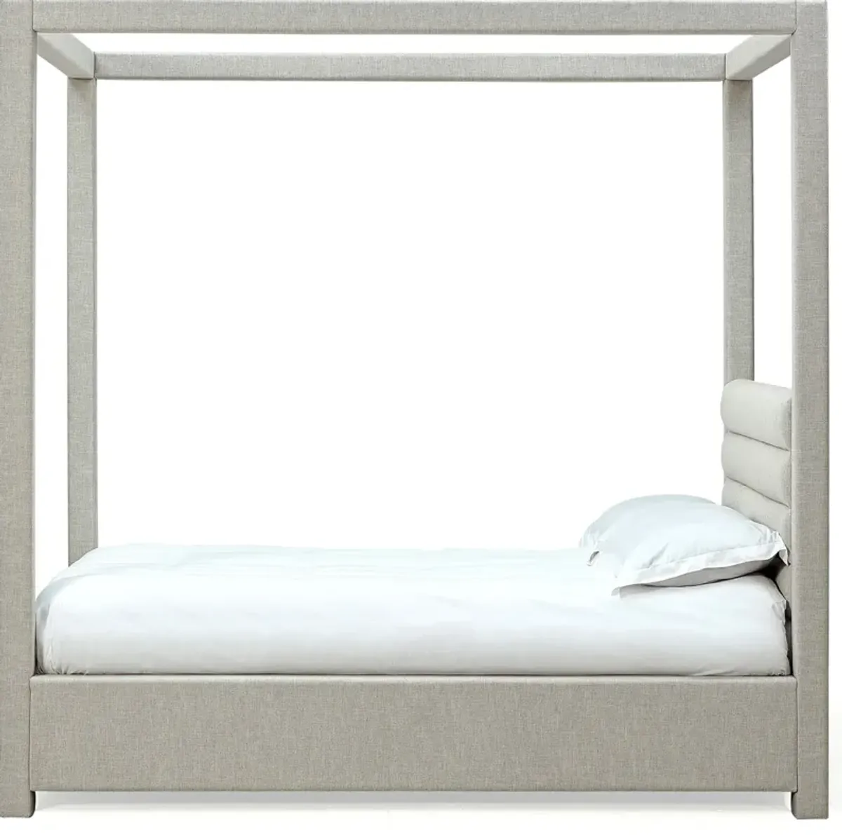 Rockford Queen-size Upholstered Canopy Bed in Turtle Dove Linen