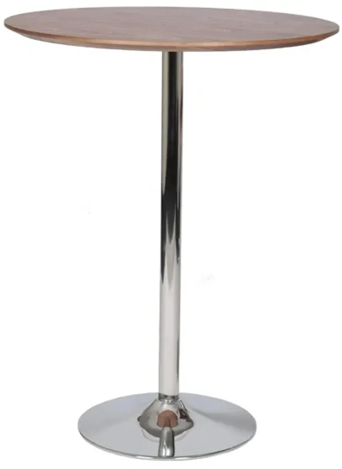 42 Inch High Bar Table, Walnut Brown Round Top, Modern Metal Pedestal Base - Benzara