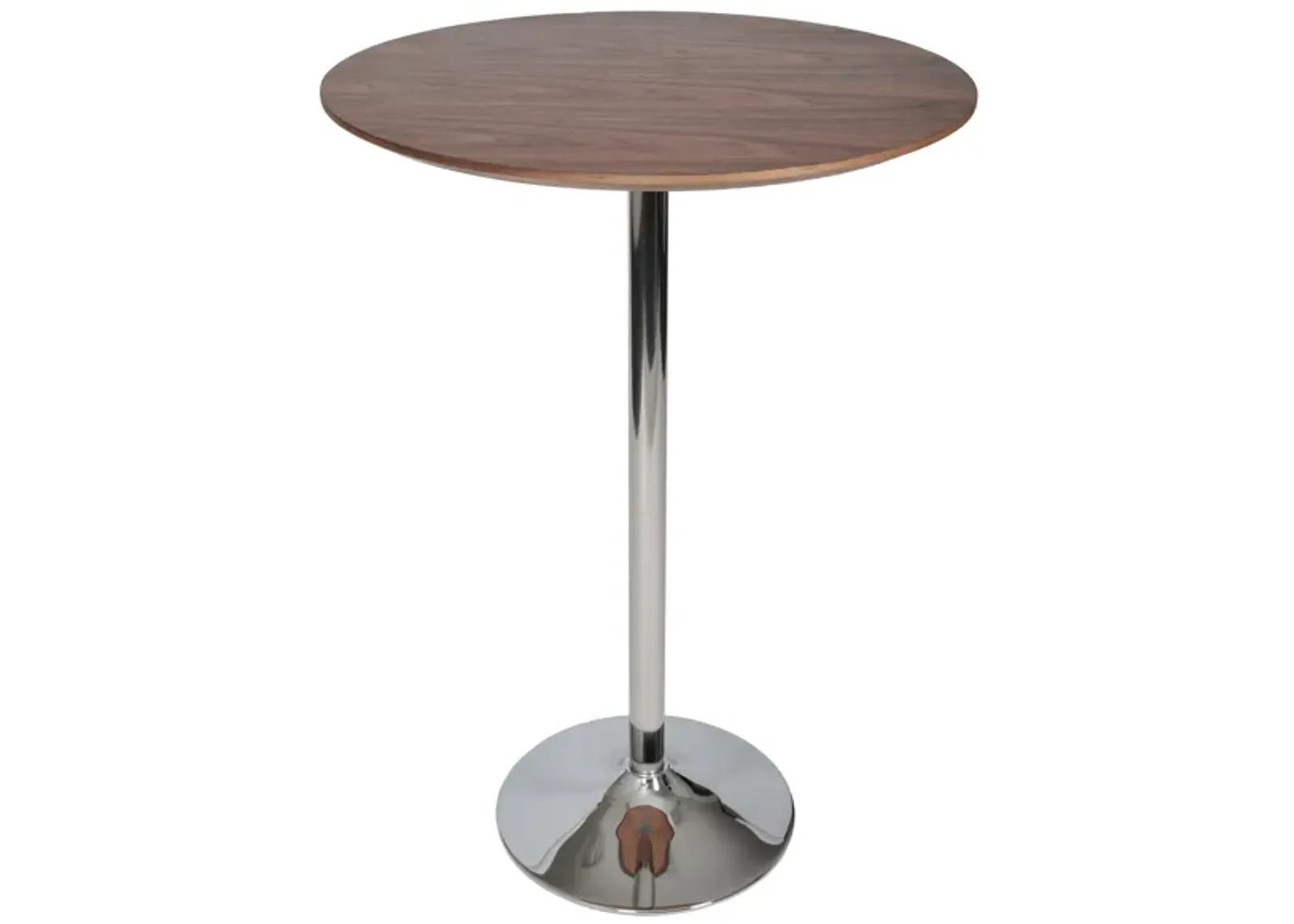 42 Inch High Bar Table, Walnut Brown Round Top, Modern Metal Pedestal Base - Benzara