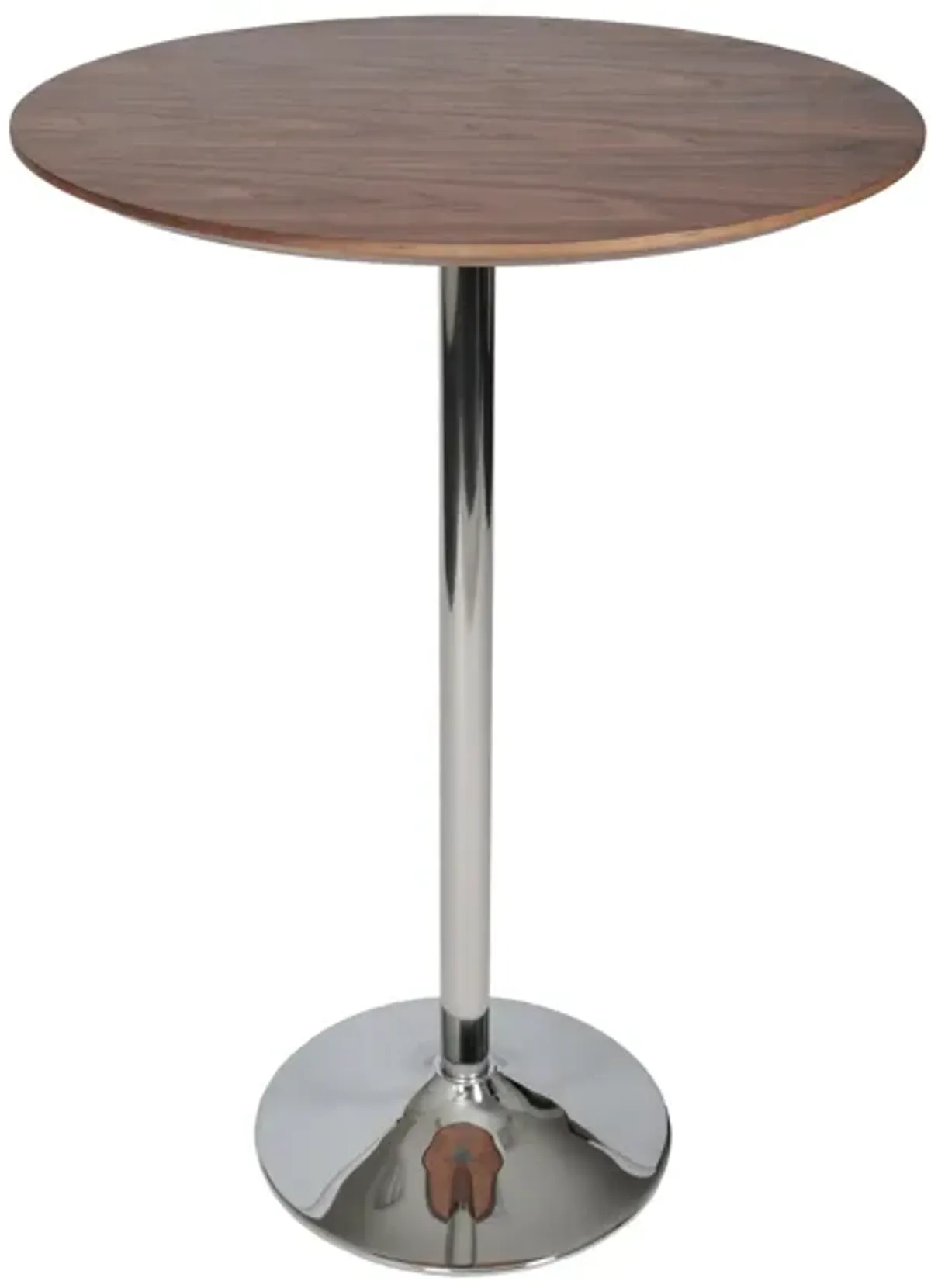 42 Inch High Bar Table, Walnut Brown Round Top, Modern Metal Pedestal Base - Benzara