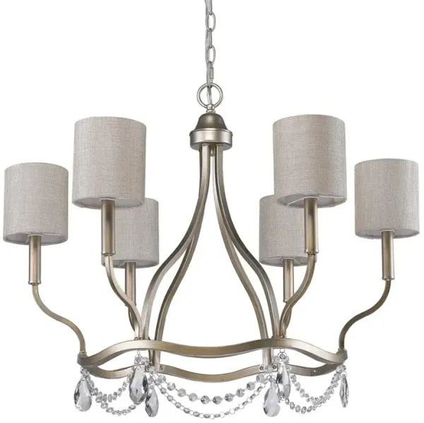 Hivvago Gold Candle Style Six Light Metal Dimmable Chandelier With White Shades