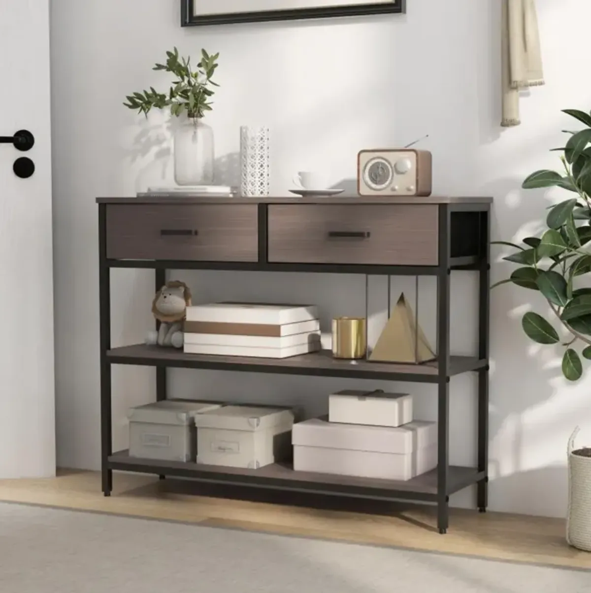 Hivvago Console Table with Folding Fabric Drawers for Entryway