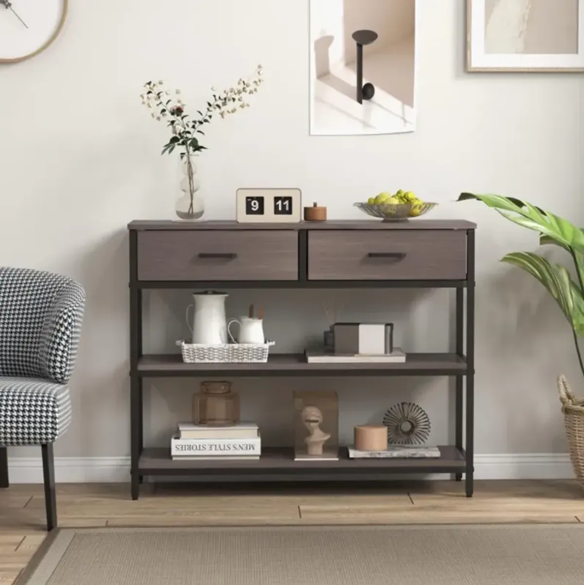 Hivvago Console Table with Folding Fabric Drawers for Entryway