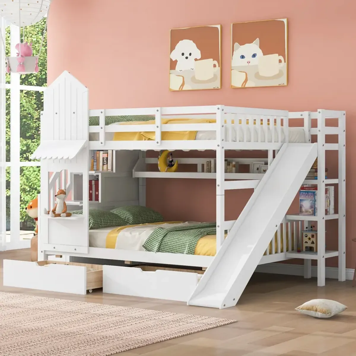 Merax Castle Bunk Bed with 2 Drawers