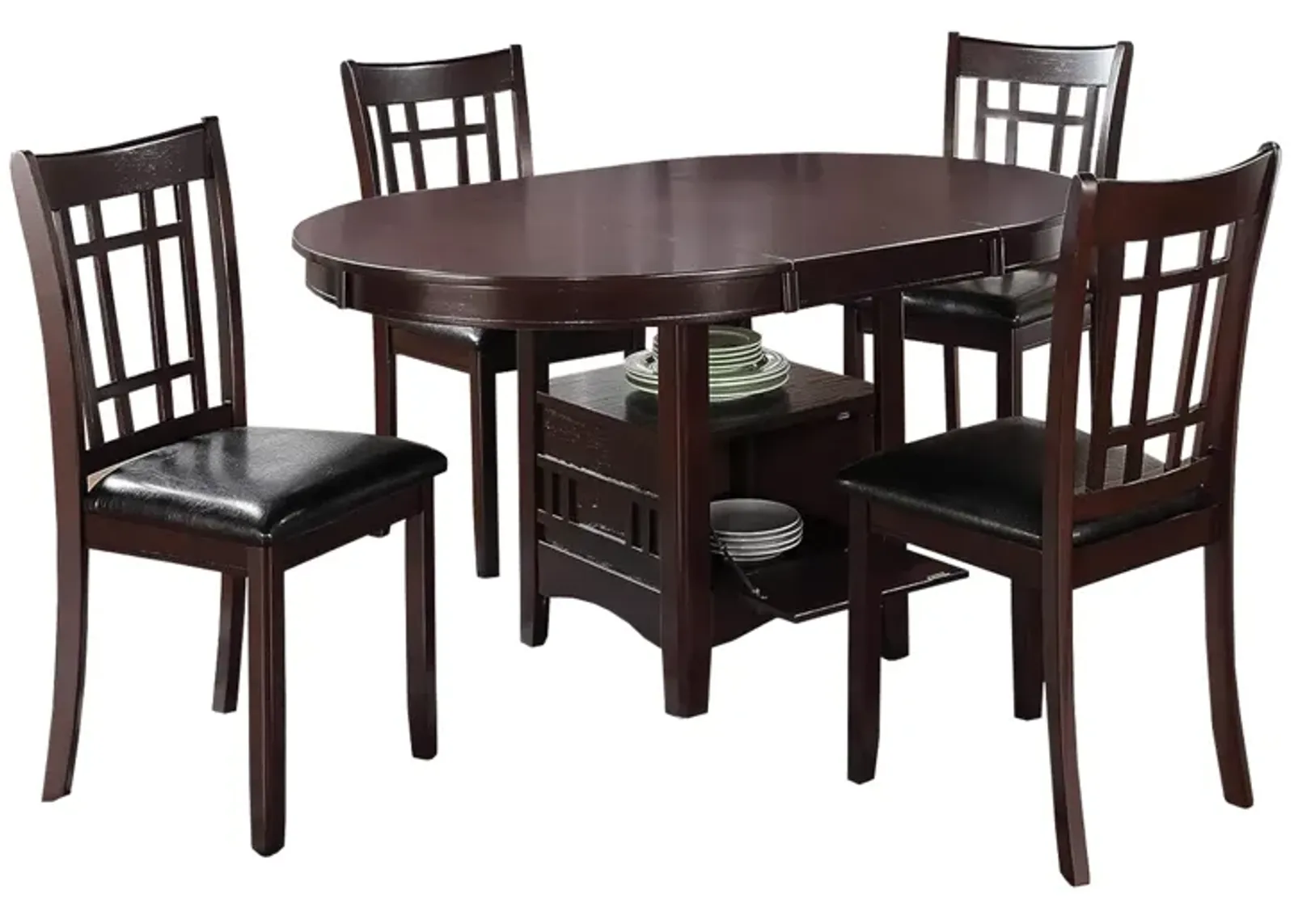 5 Piece Dining Set, 42 Inch Round Extendable Table With 4 Chairs, Espresso - Benzara