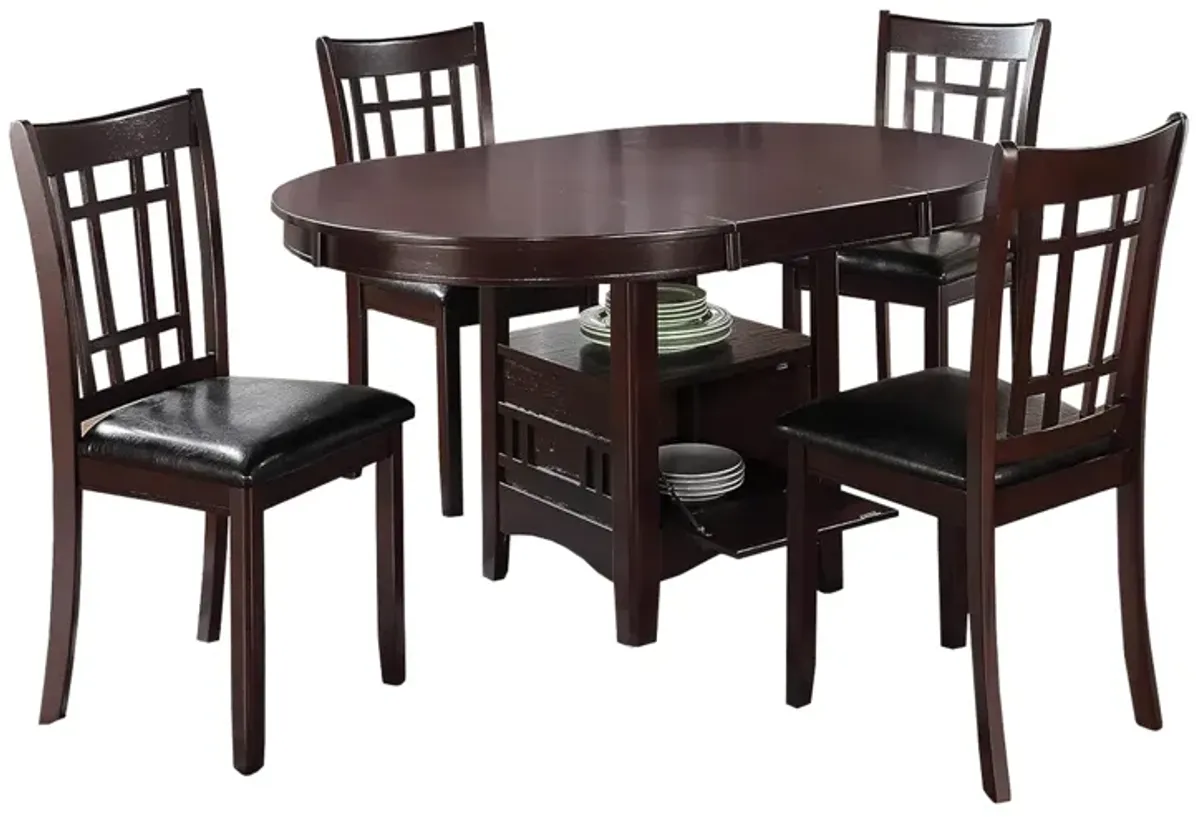 5 Piece Dining Set, 42 Inch Round Extendable Table With 4 Chairs, Espresso - Benzara