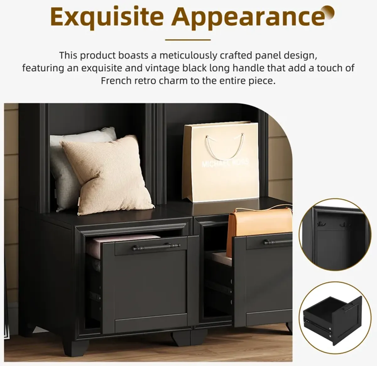 Merax Free Standing Hall Tree Seating Bench with Storage Drawers