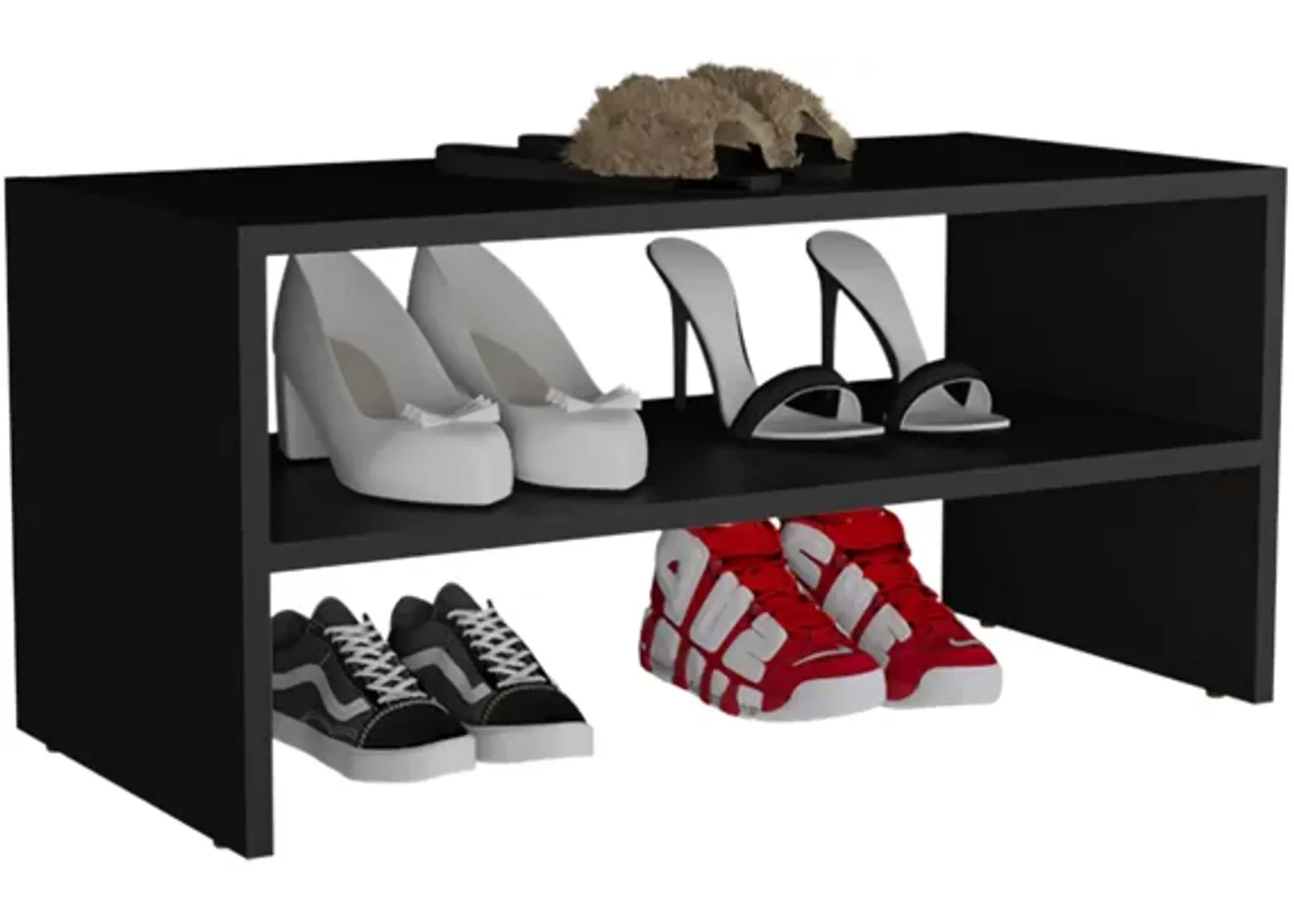 Ferry Shoe Rack 13.7" H, with 2 Shelves, White