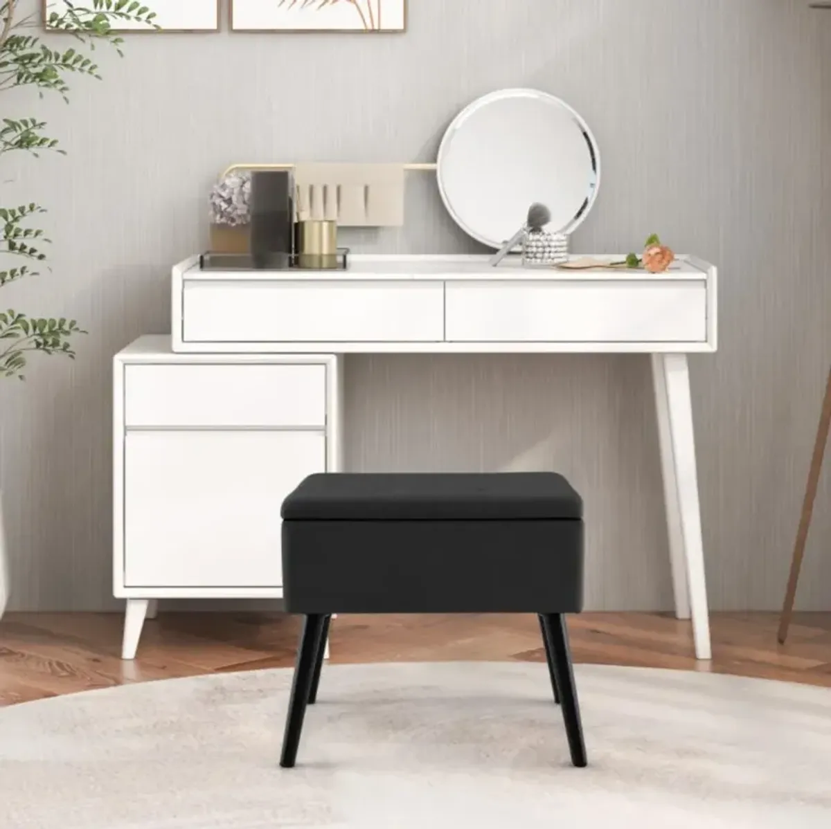 Hivvago Velvet Storage Ottoman with Solid Wood Legs for Living Room Bedroom