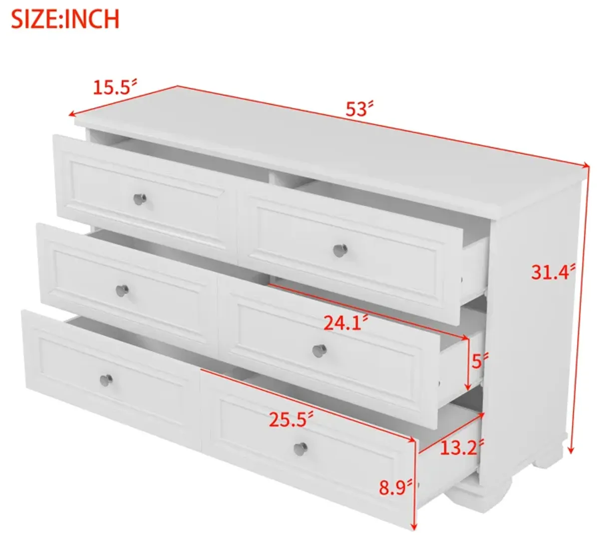 Merax 6 Drawers Dresser Storage Cabinet with Metal Handles