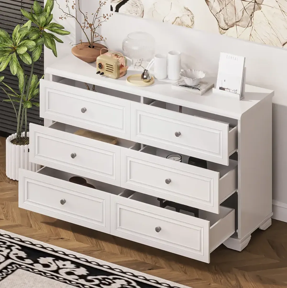 Merax 6 Drawers Dresser Storage Cabinet with Metal Handles