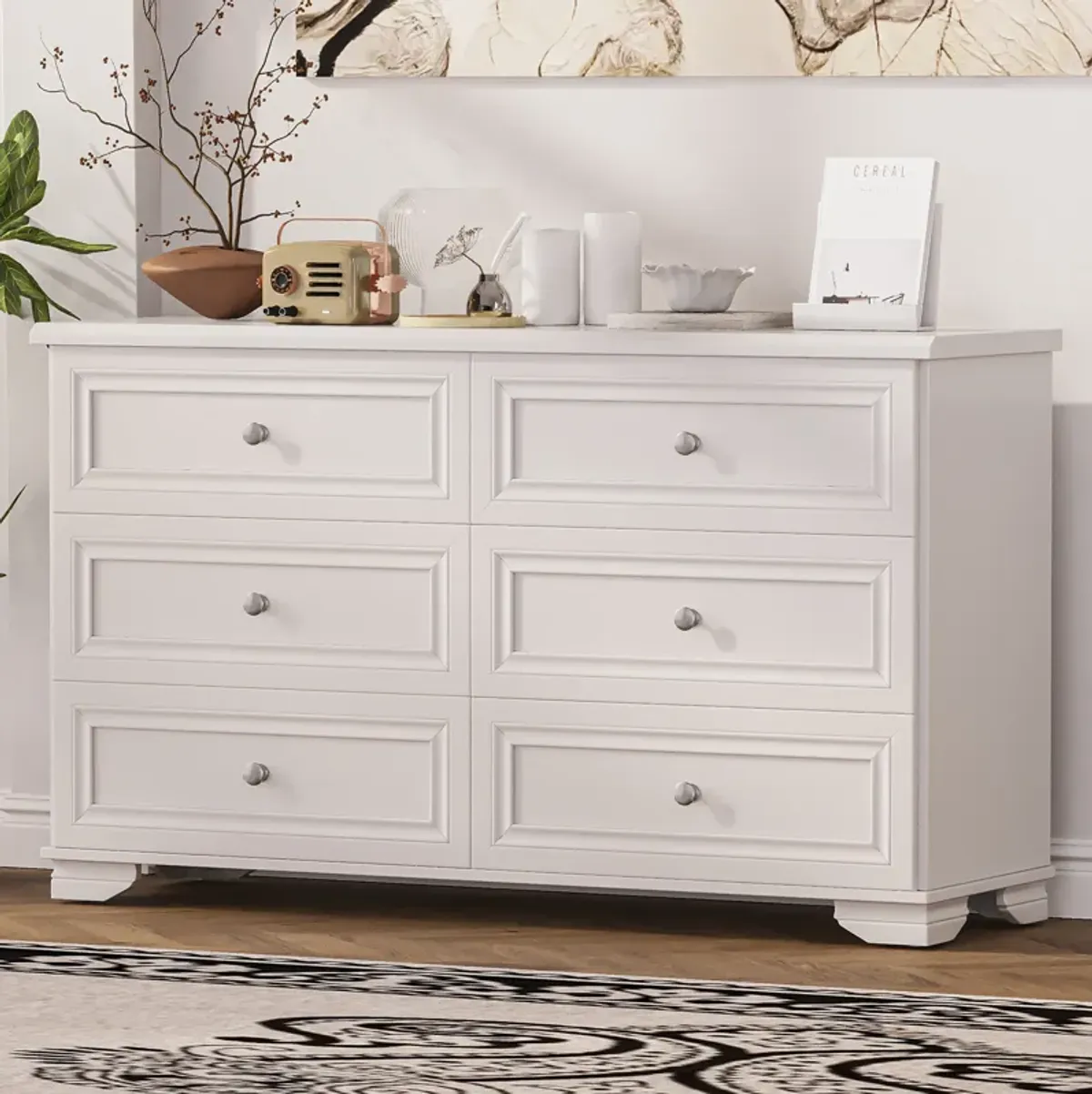 Merax 6 Drawers Dresser Storage Cabinet with Metal Handles