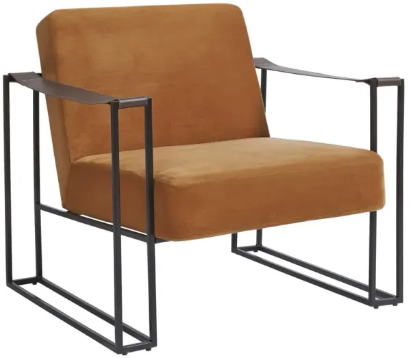 Metal Frame Accent Chair with Padded Seat and Back, Orange and Bronze