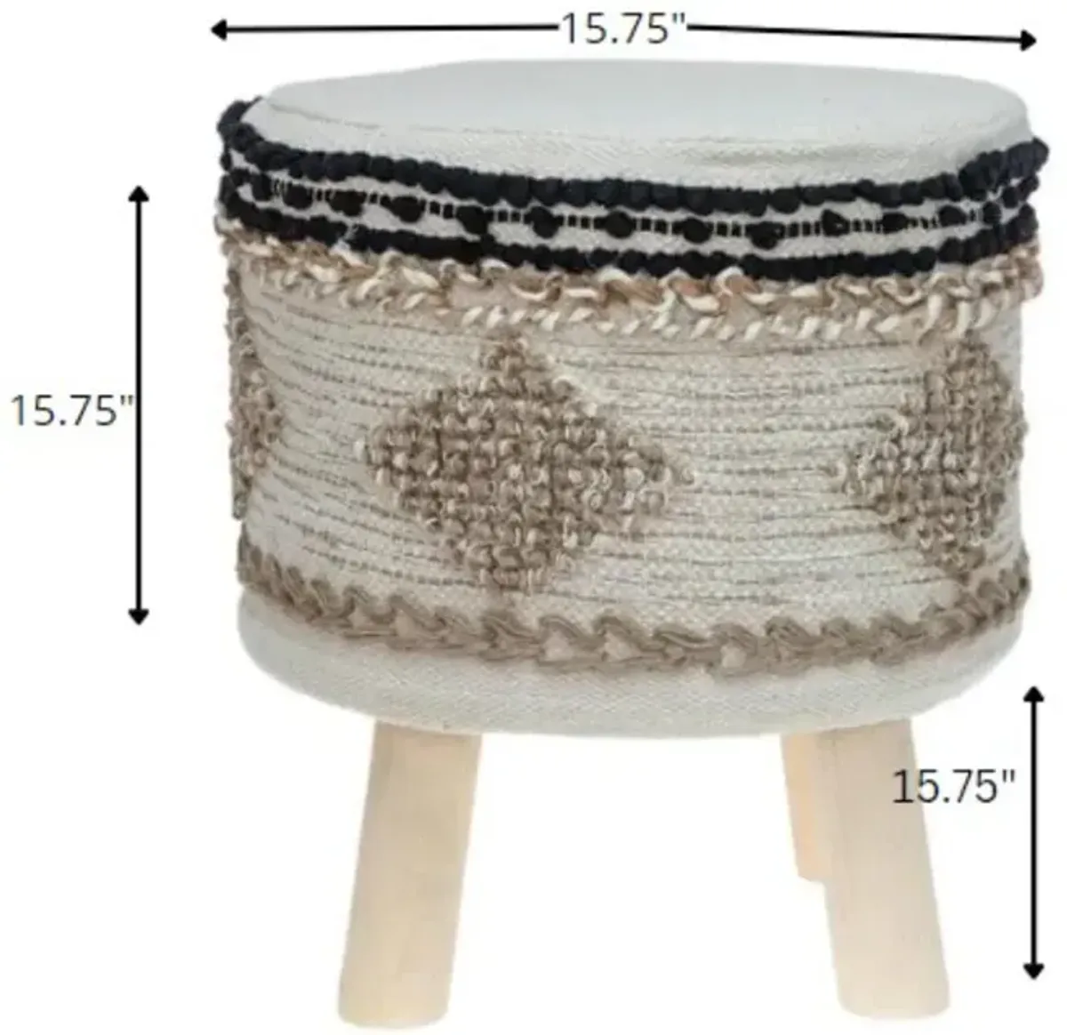 Hivvago 16" Beige Jute And Wood Brown Round Abstract Ottoman