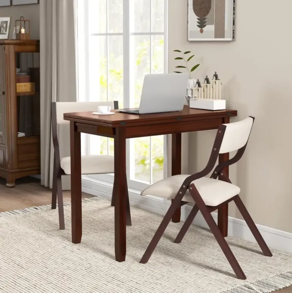 Hivvago Kitchen Table Set for 2 Expandable Dining Table with 2 Upholstered Folding Chairs