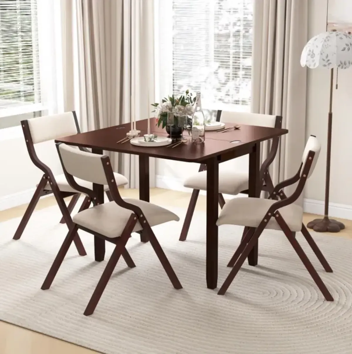 Hivvago Kitchen Table Set for 2 Expandable Dining Table with 2 Upholstered Folding Chairs