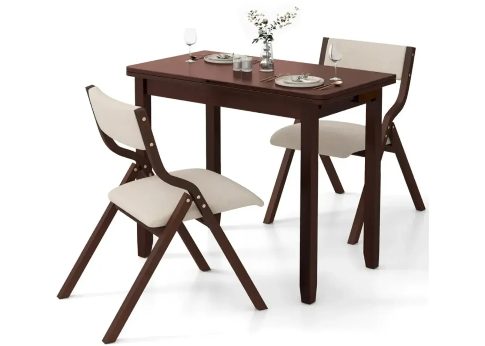 Hivvago Kitchen Table Set for 2 Expandable Dining Table with 2 Upholstered Folding Chairs