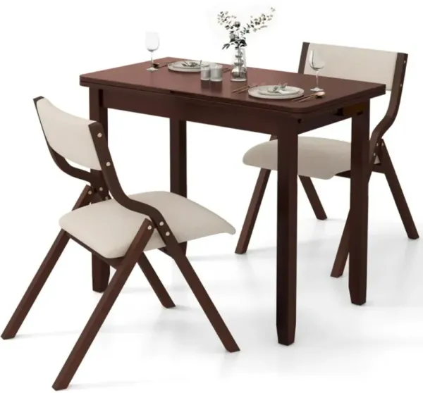 Hivvago Kitchen Table Set for 2 Expandable Dining Table with 2 Upholstered Folding Chairs