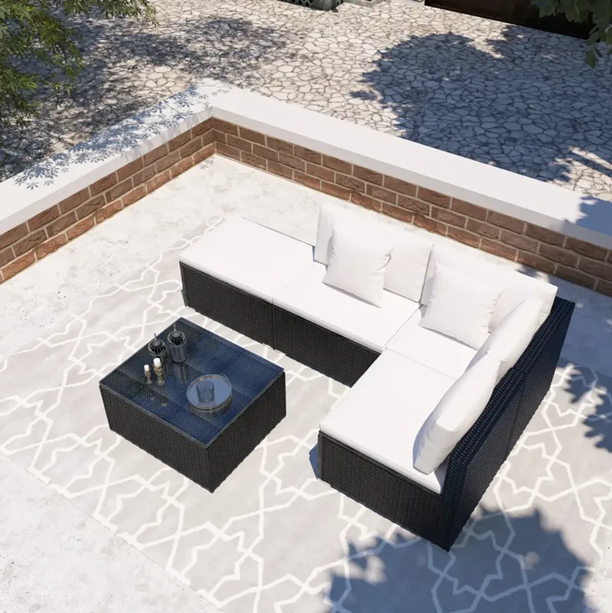 5-Piece Rattan Patio Conversation Set with Cushions