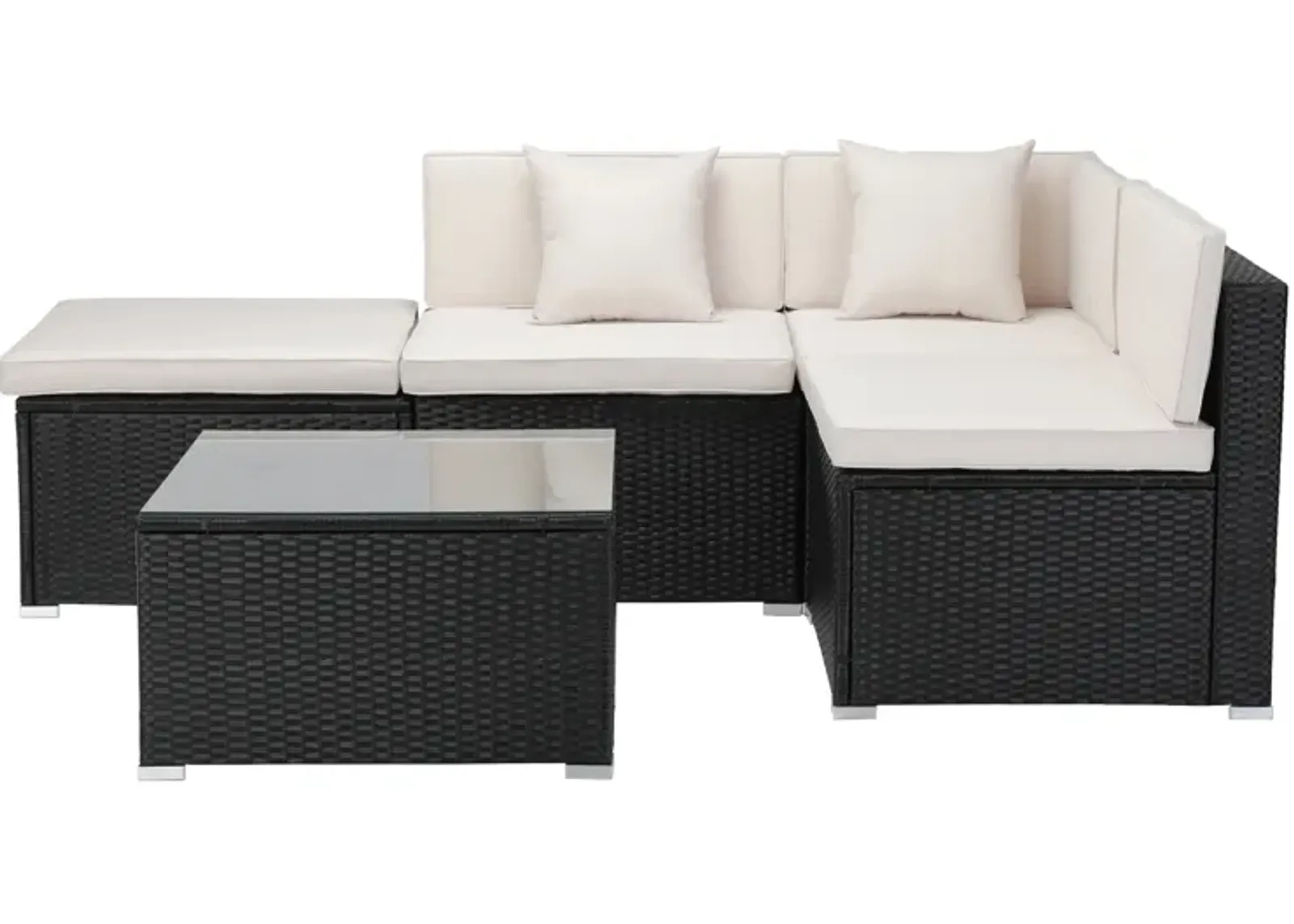 5-Piece Rattan Patio Conversation Set with Cushions