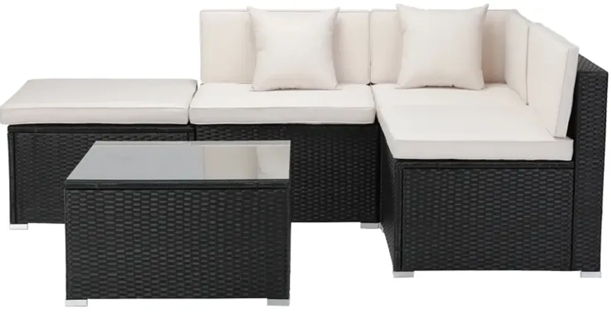 5-Piece Rattan Patio Conversation Set with Cushions