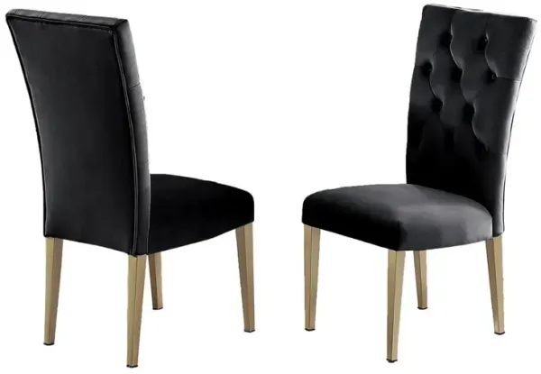 Tyrion Black Tufted Velvet Side Chairs in Brushed Gold (Set of 2)