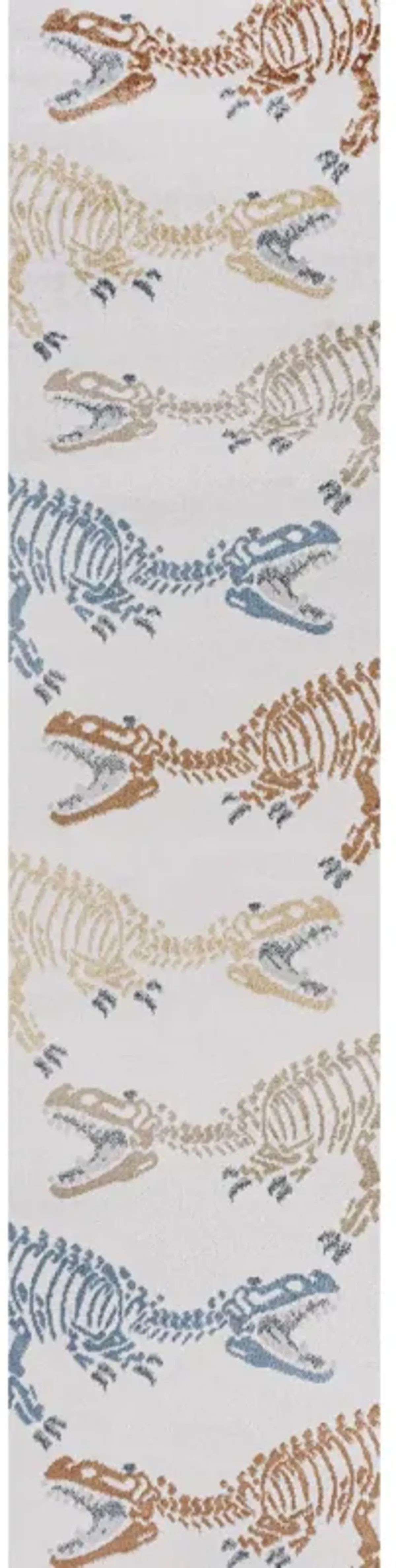 Kingdarr T-Rex Modern Kids Machine-Washable Cream/Multi 2 ft. x 8 ft. Runner Rug