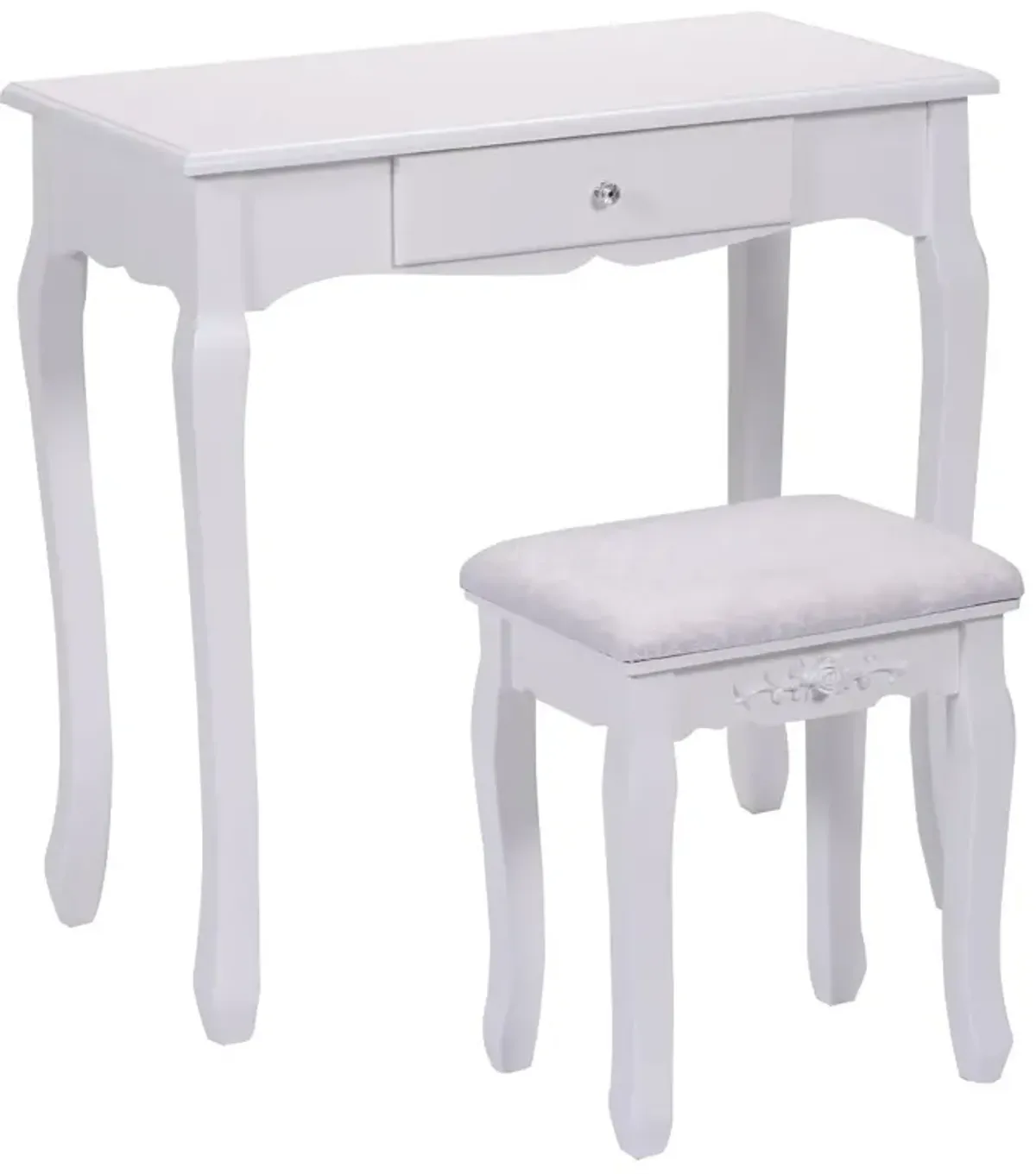 Vanity Table Set with Cushioned Stool with 360� Rotating Oval Mirror and Three Drawers