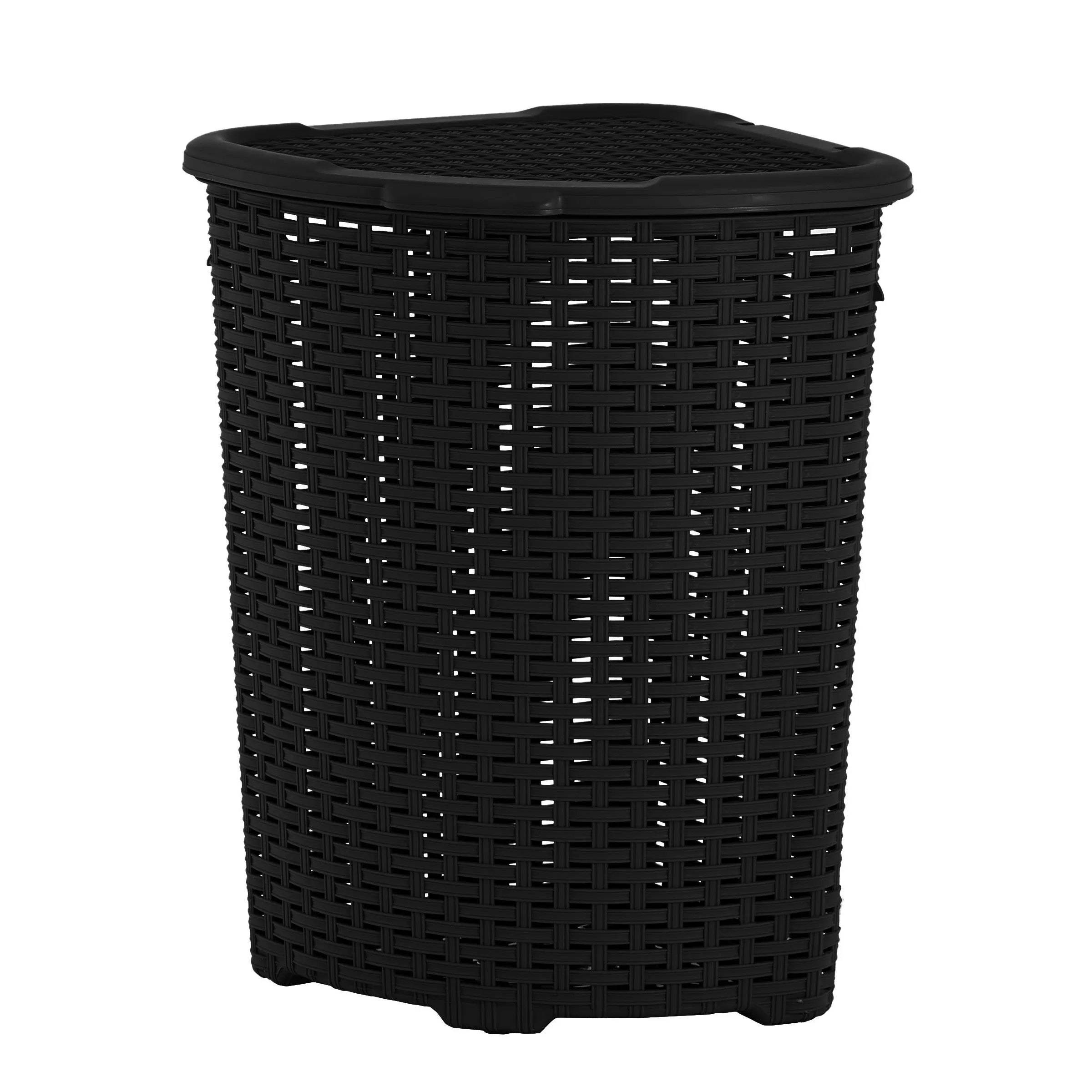 52 L Wicker Corner Hamper, Black