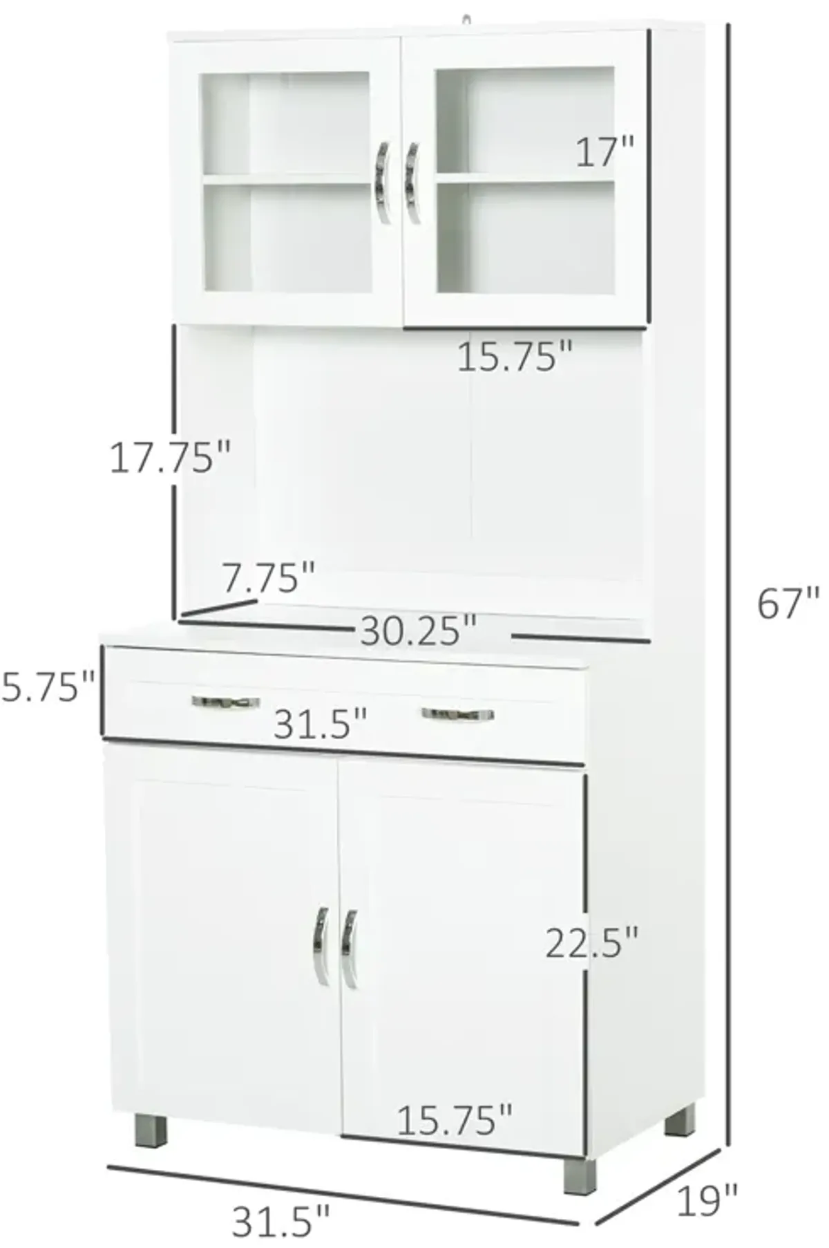 Freestanding Wooden Hutch for Kitchen Storage Space with Adjustable Shelves