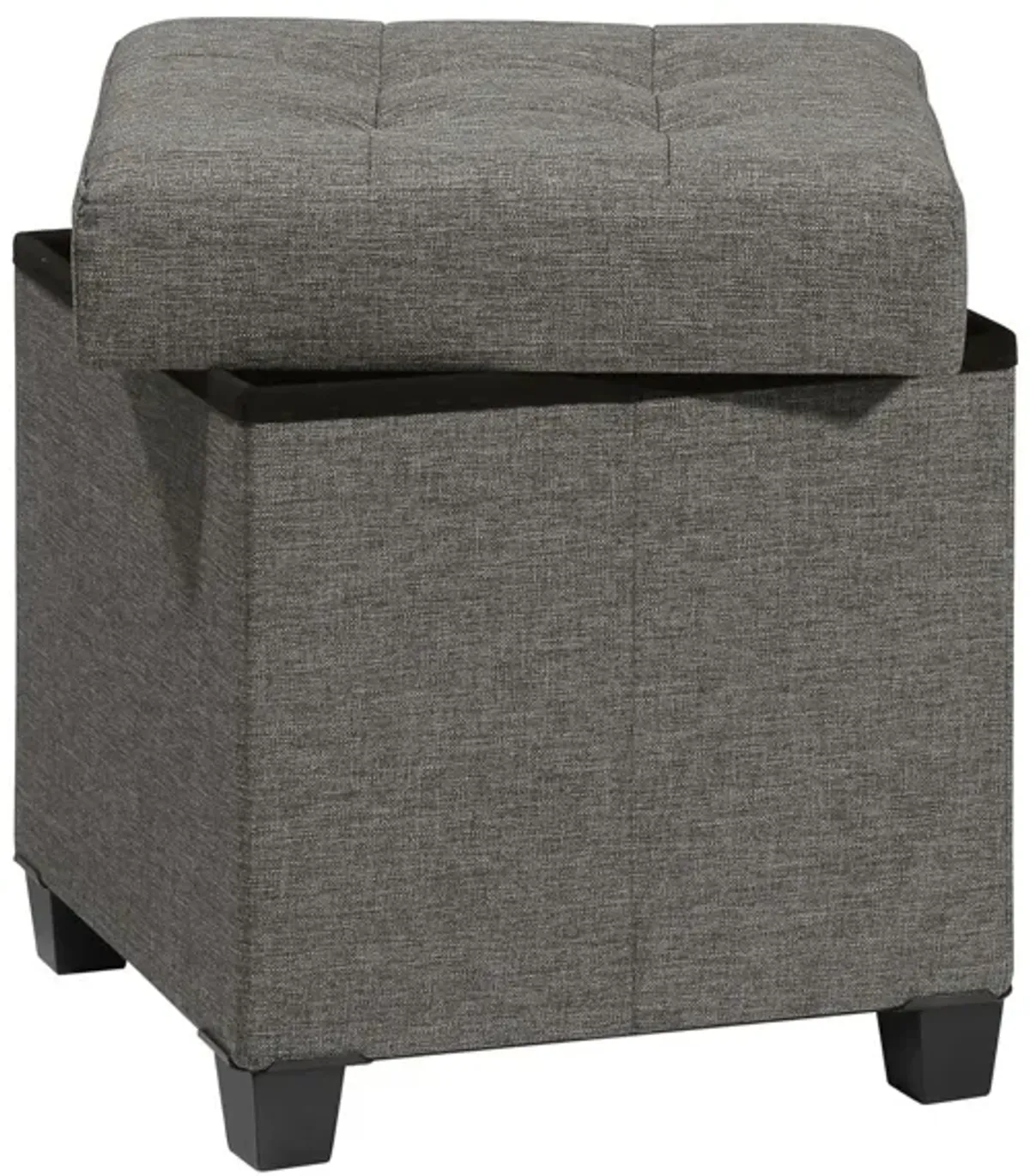 Collapsible Cube Storage Ottoman Foot Stool with Wooden Feet and Lid - Comfortable Seat with Soft Padding