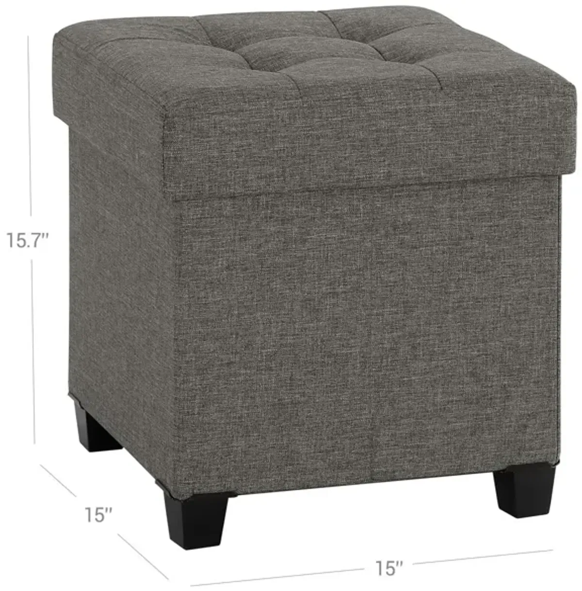 Collapsible Cube Storage Ottoman Foot Stool with Wooden Feet and Lid - Comfortable Seat with Soft Padding