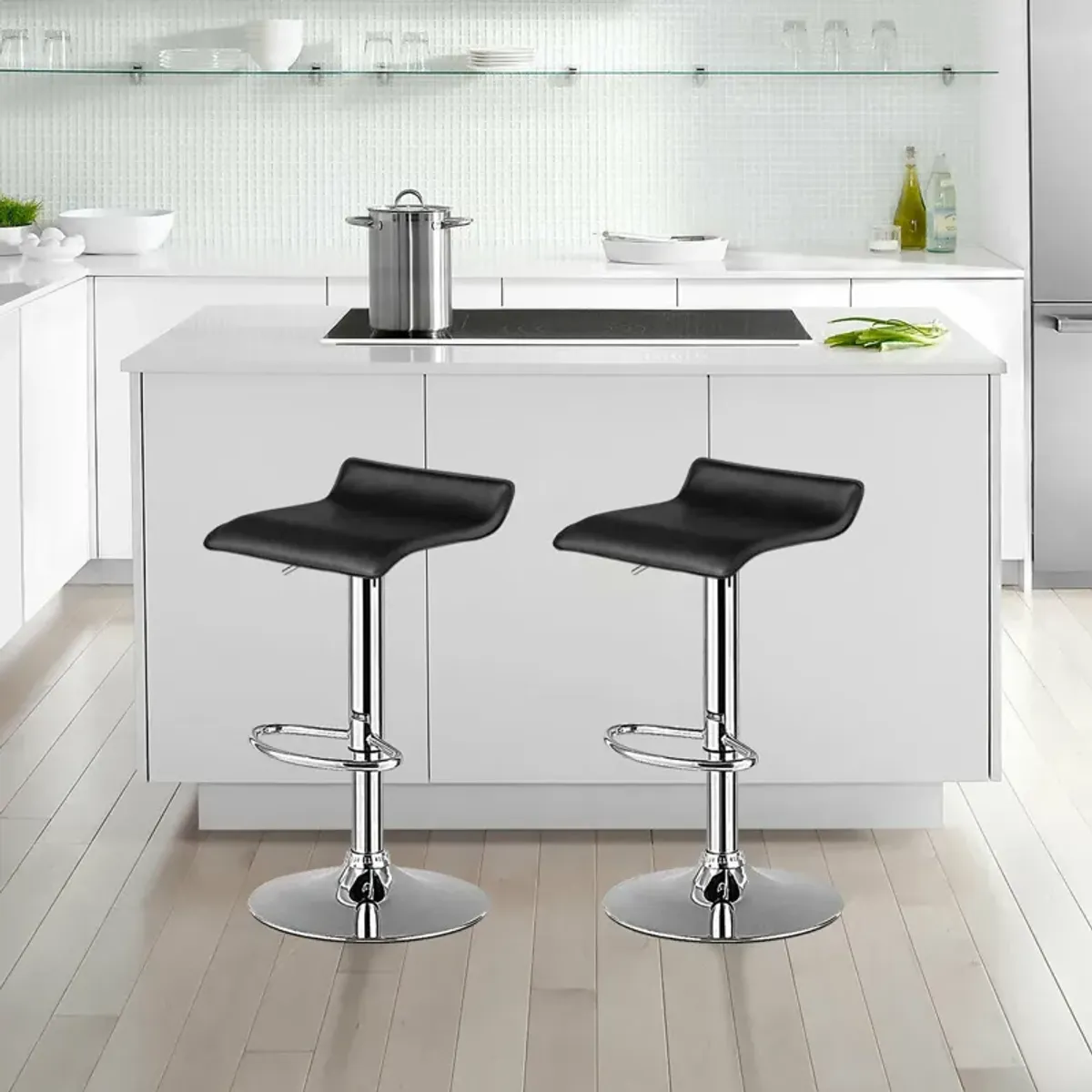 Set of 2 Adjustable PU Leather Backless Bar Stools