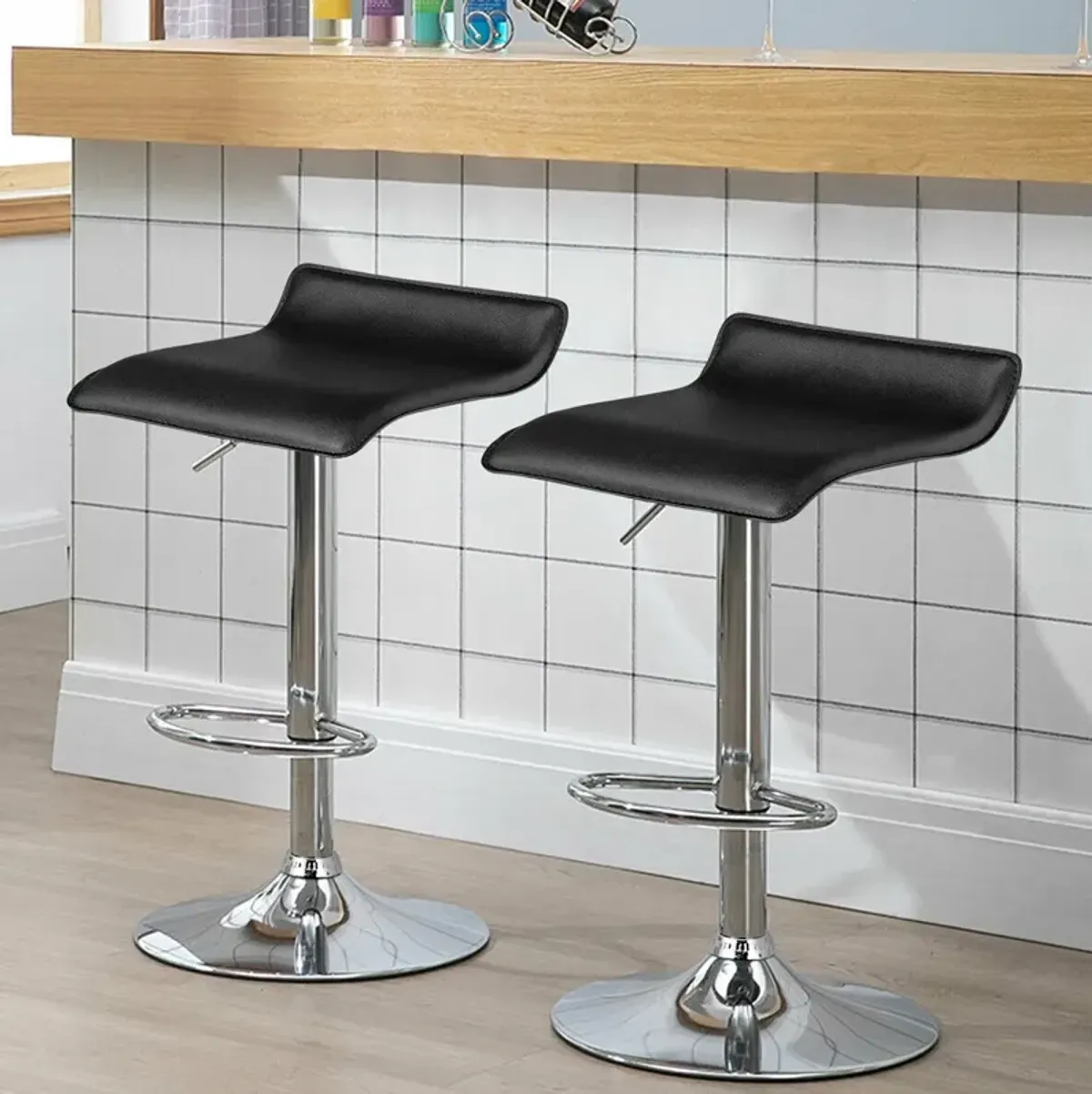 Set of 2 Adjustable PU Leather Backless Bar Stools