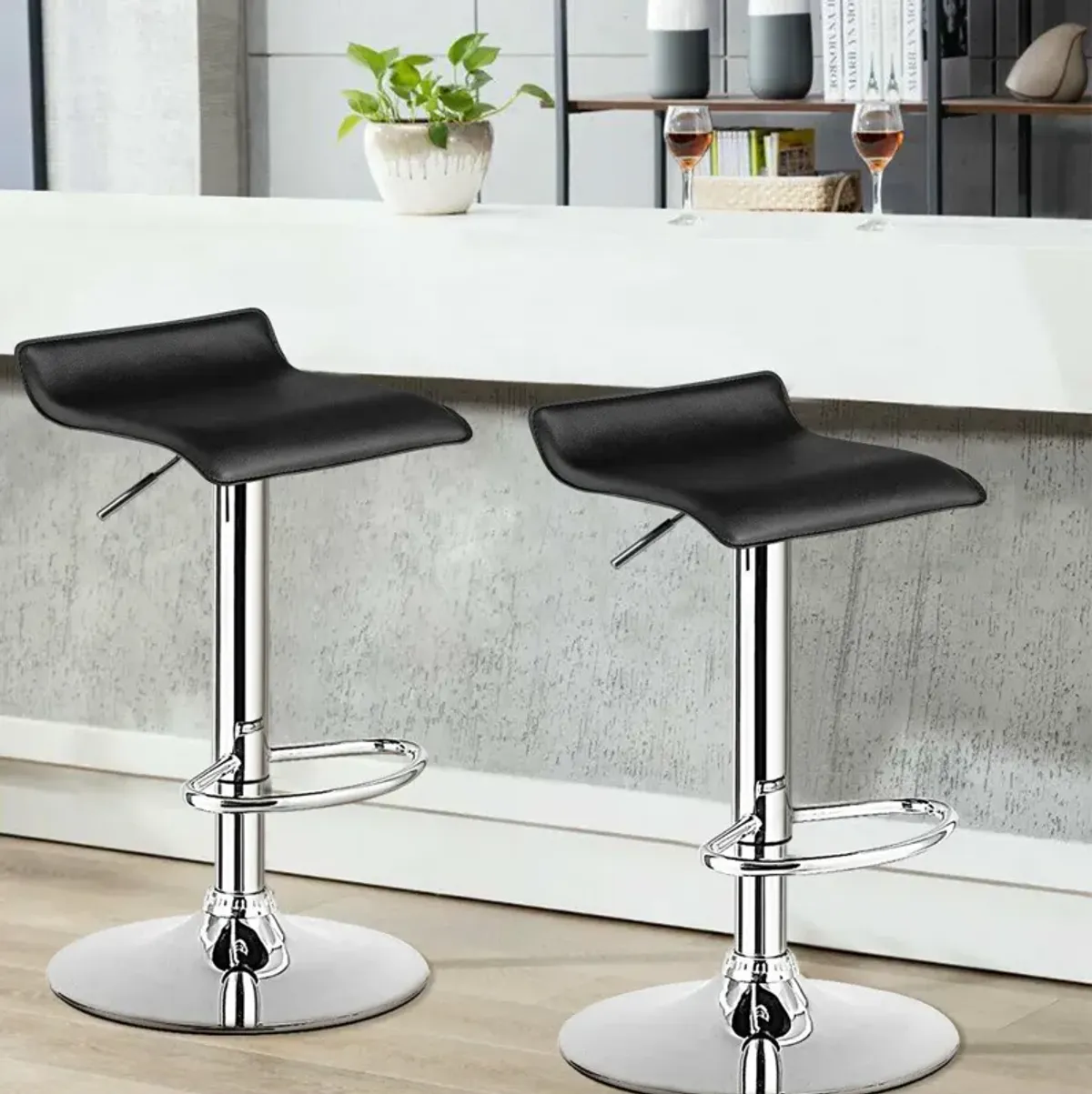 Set of 2 Adjustable PU Leather Backless Bar Stools