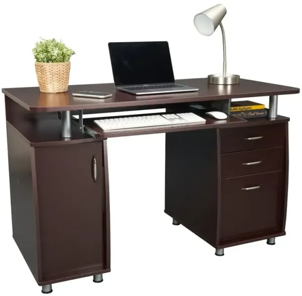 Complete Workstation Computer Desk with Storage. Color: Chocolate