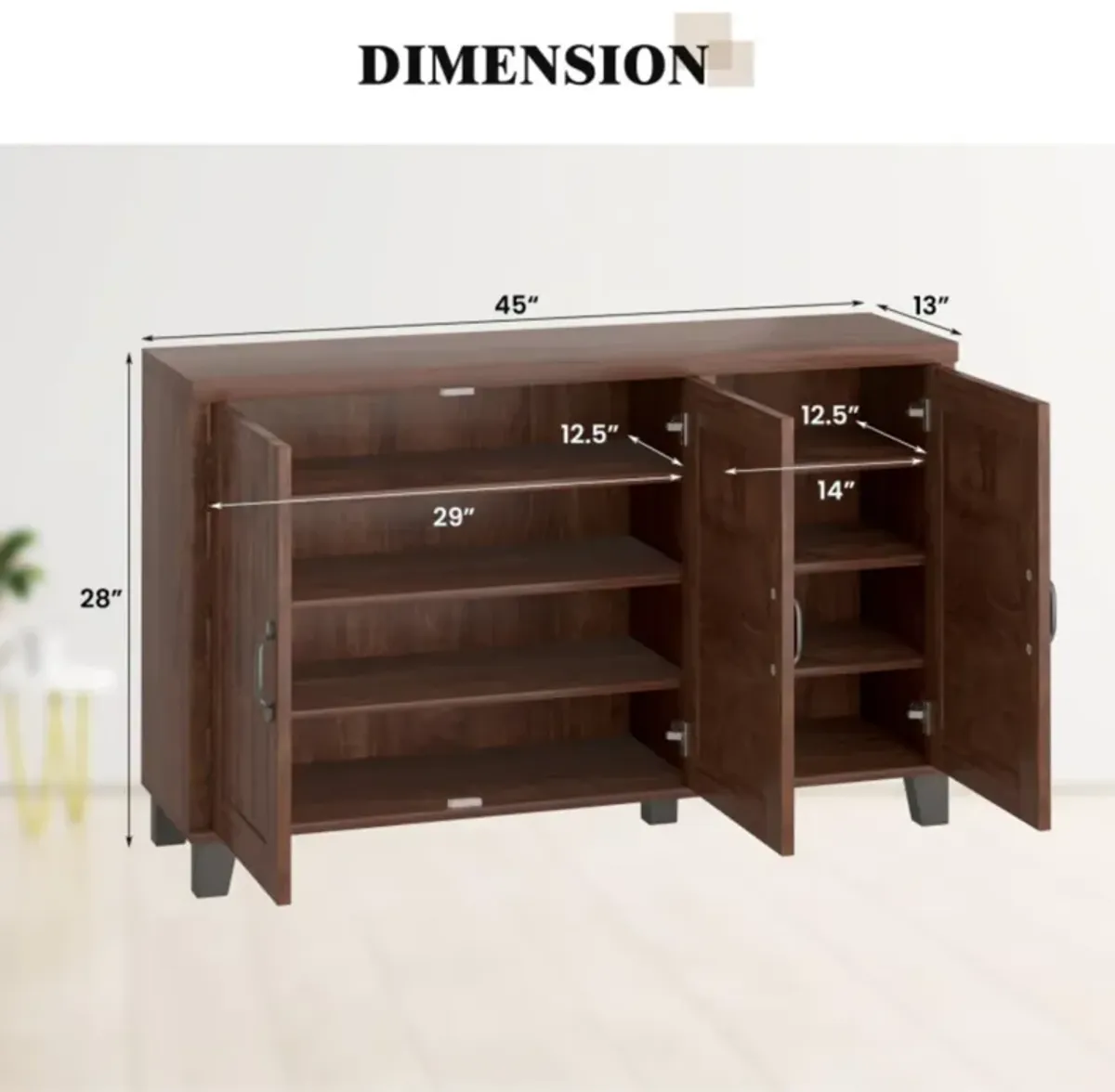 Hivvago 3-Door Buffet Sideboard with Adjustable Shelves and Anti-Tipping Kits