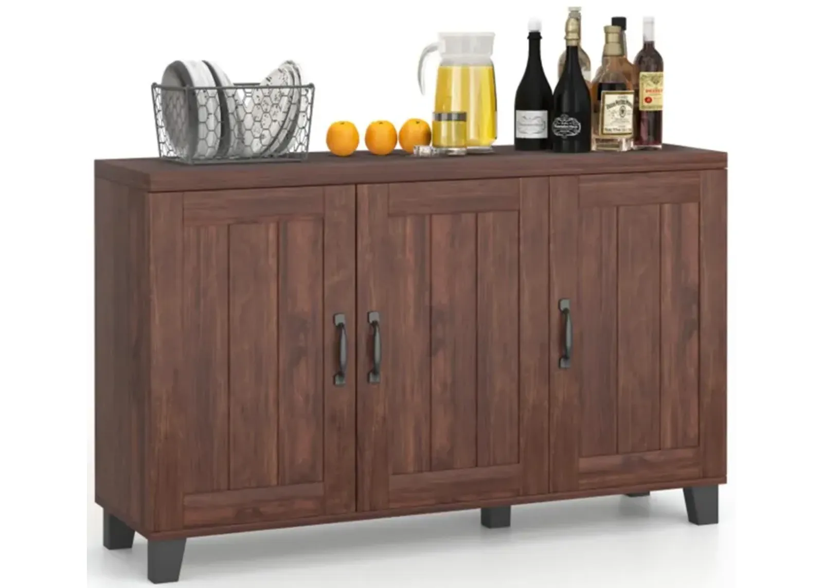 Hivvago 3-Door Buffet Sideboard with Adjustable Shelves and Anti-Tipping Kits