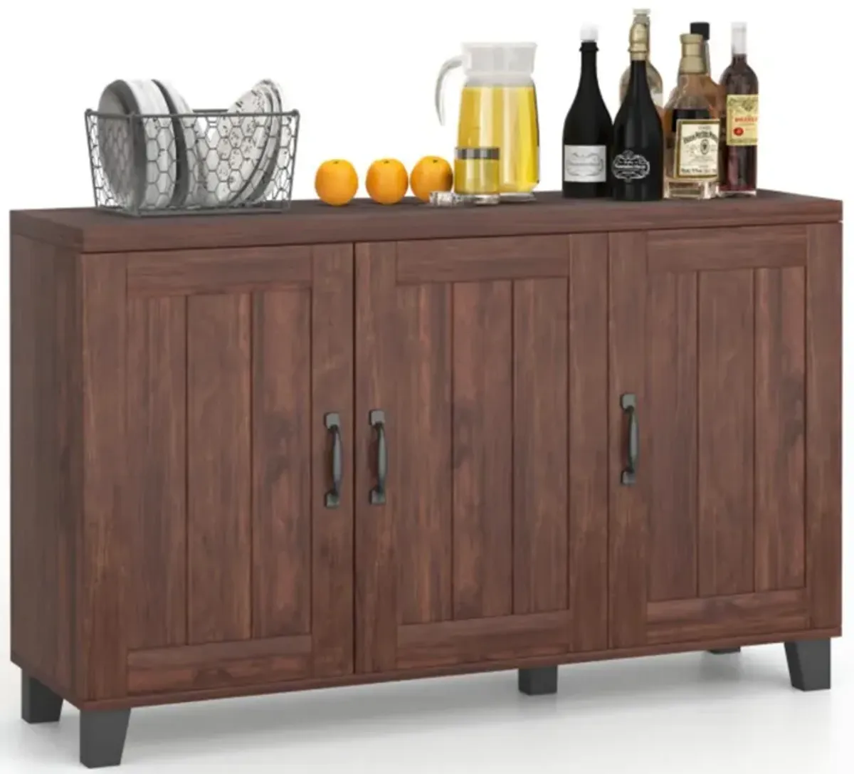 Hivvago 3-Door Buffet Sideboard with Adjustable Shelves and Anti-Tipping Kits